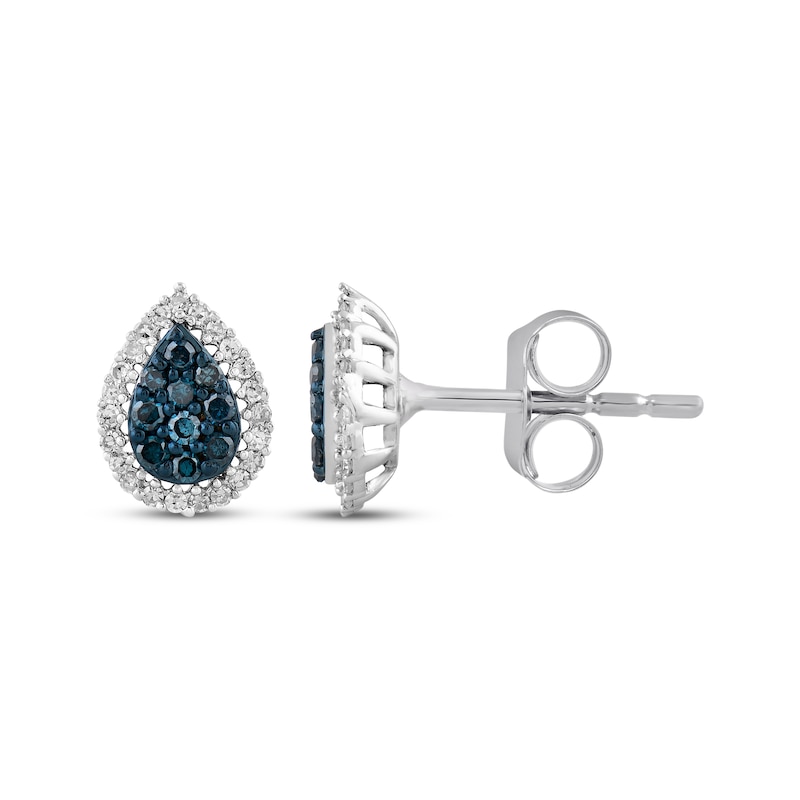 Main Image 3 of Blue & White Multi-Diamond Pear-Shaped Stud Earrings 1/4 ct tw Sterling Silver