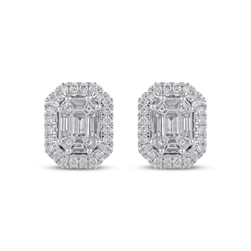 Octagon & Baguette-Cut Diamond Stud Earrings 1 ct tw 10K White Gold