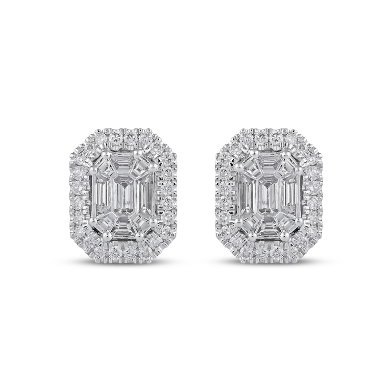 Main Image 2 of Octagon & Baguette-Cut Diamond Stud Earrings 1 ct tw 10K White Gold