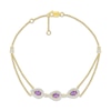 Thumbnail Image 1 of Pear-Shaped Natural Amethyst & Diamond Three-Stone Bracelet 1/4 ct tw 10K Yellow Gold 7.5&quot;