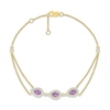 Thumbnail Image 0 of Pear-Shaped Natural Amethyst & Diamond Three-Stone Bracelet 1/4 ct tw 10K Yellow Gold 7.5"