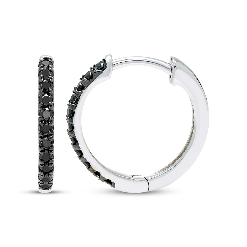 Main Image 3 of Black Diamond Hoop Earrings 1/4 ct tw 10K White Gold
