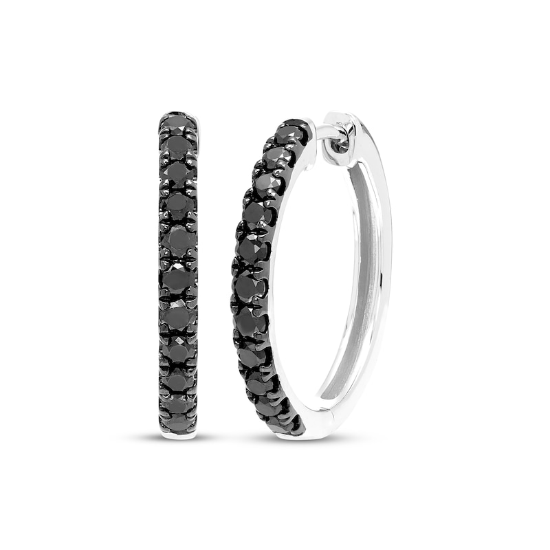 Main Image 1 of Black Diamond Hoop Earrings 1/3 ct tw 10K White Gold