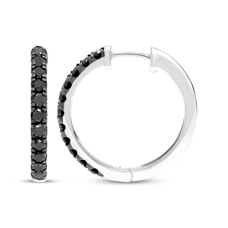 Main Image 3 of Black Diamond Hoop Earrings 1/3 ct tw 10K White Gold