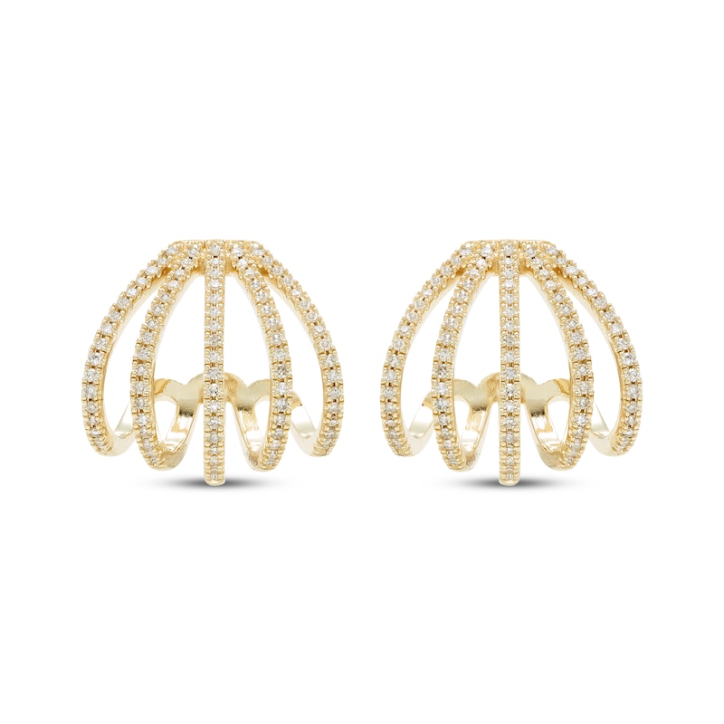 Main Image 2 of Diamond Split Multi-RowJ-Hoop Earrings 1/3 ct tw 10K Yellow Gold