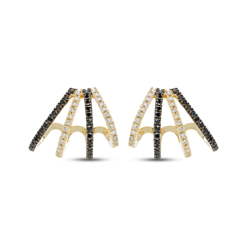 Main Image 2 of Black & White Diamond Split Multi-Row J-Hoop Earrings 1/3 ct tw 10K Yellow Gold