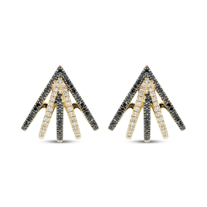 Main Image 2 of Black & White Diamond Split Multi-Row J-Hoop Earrings 1/3 ct tw 10K Yellow Gold