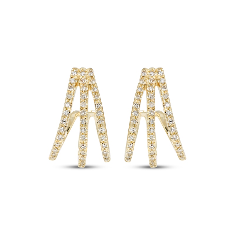 Main Image 2 of Diamond Split Three-Row J-Hoop Earrings 1/6 ct tw 10K Yellow Gold