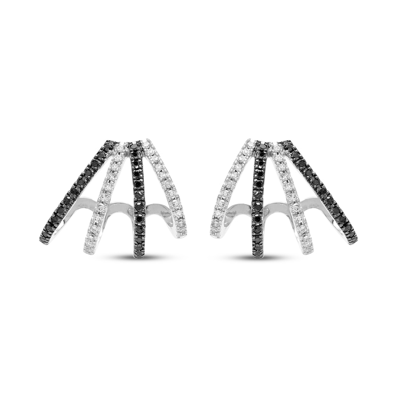 Main Image 2 of Black & White Diamond Multi-Row J-Hoop Earrings 1/3 ct tw 10K White Gold