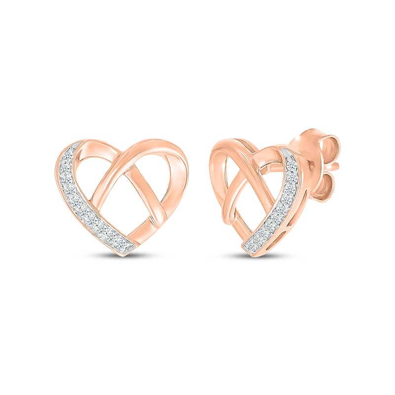 Main Image 1 of Diamond Heart Pretzel Stud Earrings 1/15 ct tw 10K Rose Gold