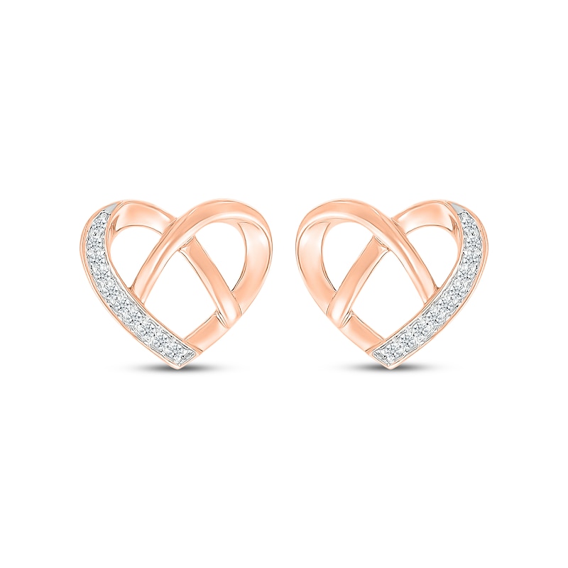 Diamond Heart Pretzel Stud Earrings 1/15 ct tw 10K Rose Gold