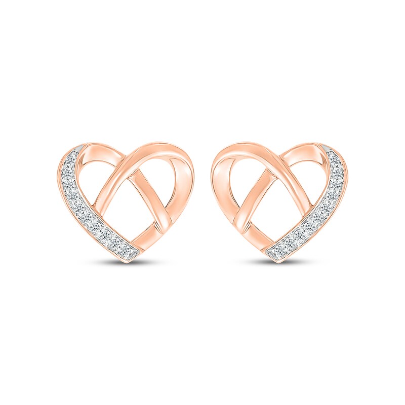 Main Image 2 of Diamond Heart Pretzel Stud Earrings 1/15 ct tw 10K Rose Gold