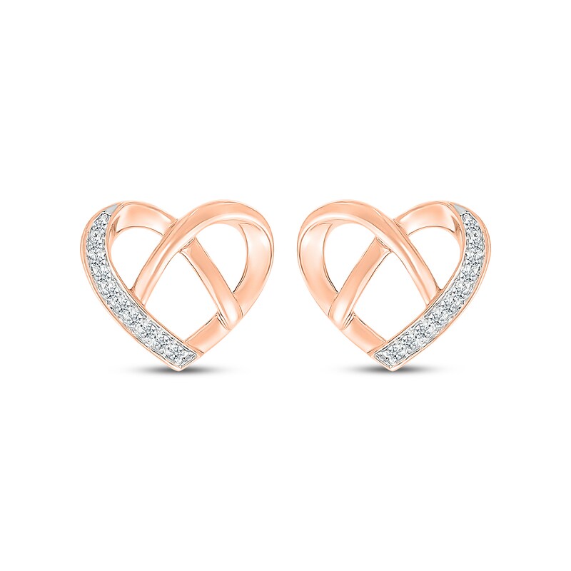 Diamond Heart Pretzel Stud Earrings 1/15 ct tw 10K Rose Gold