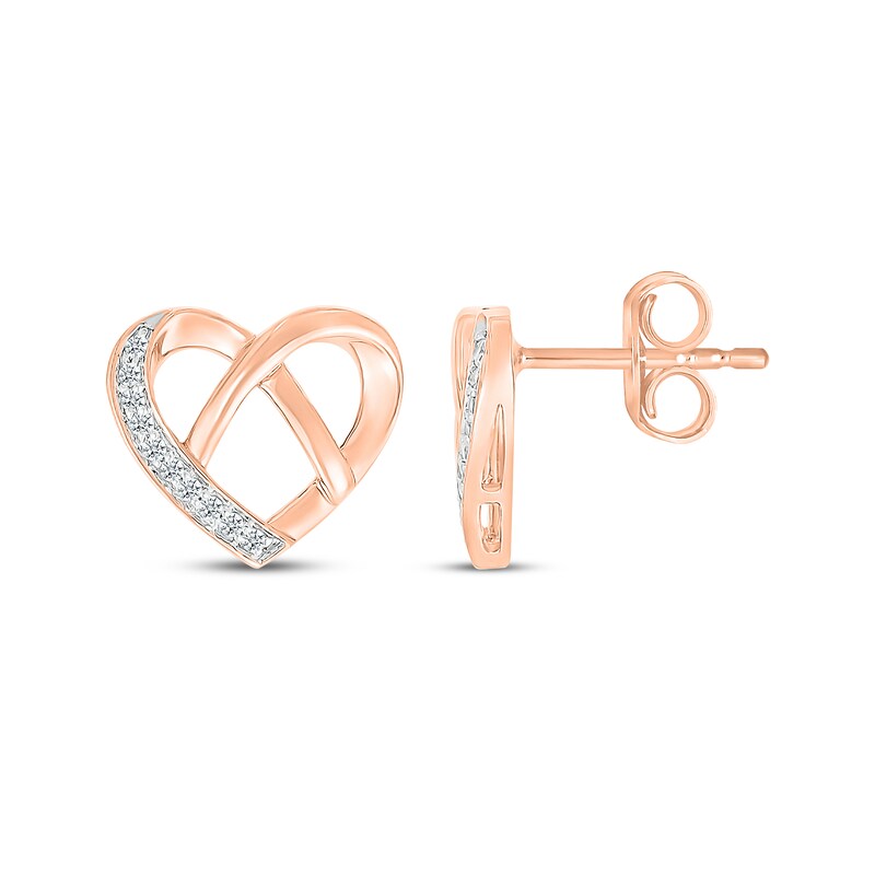 Main Image 3 of Diamond Heart Pretzel Stud Earrings 1/15 ct tw 10K Rose Gold