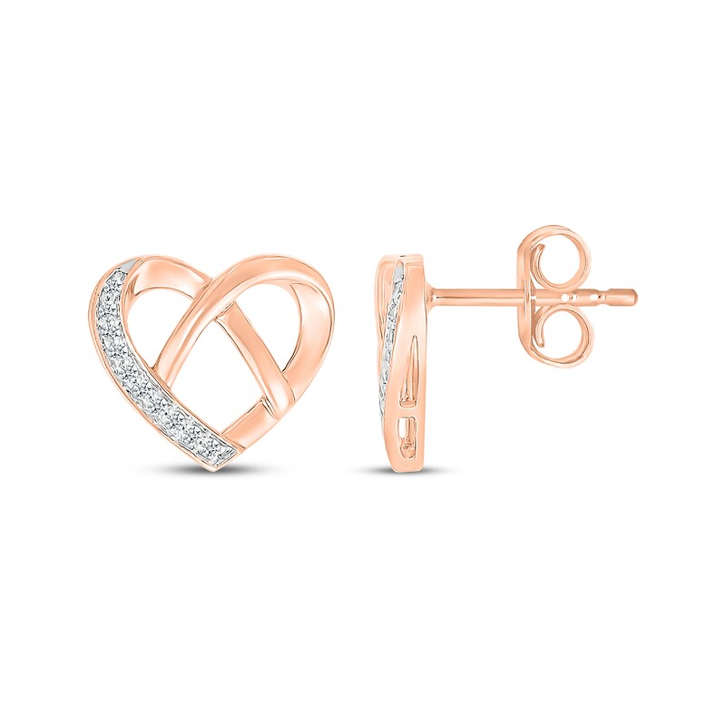 Diamond Heart Pretzel Stud Earrings 1/15 ct tw 10K Rose Gold