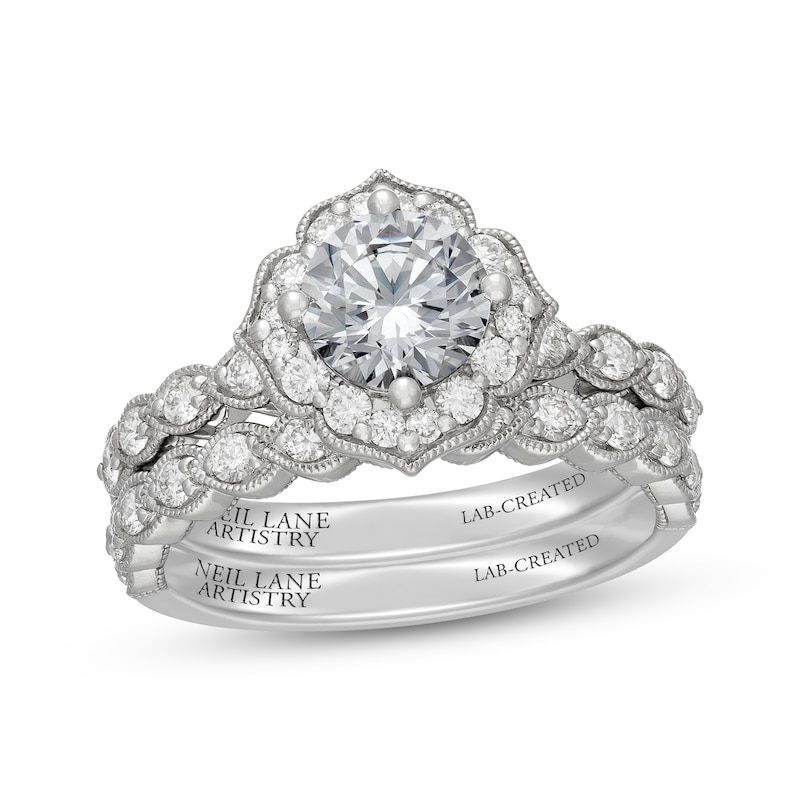 Main Image 1 of Neil Lane Artistry Heritage Round-Cut Lab-Grown Diamond Halo Bridal Set 1-5/8 ct tw 14K White Gold