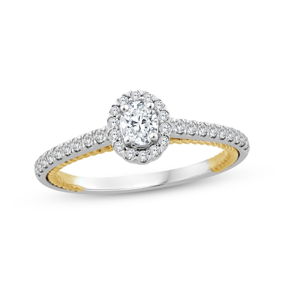 Threads of Love Oval-Cut Diamond Halo Engagement Ring 1/2 ct tw 14K Two-Tone Gold