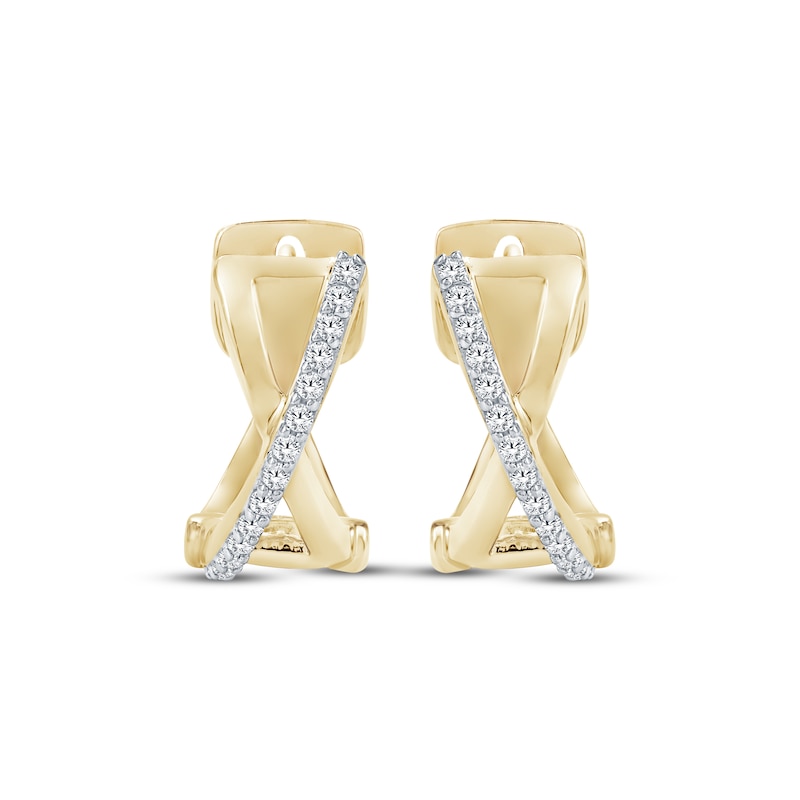 Main Image 2 of Diamond Mini Crossover Huggie Hoop Earrings 1/15 ct tw 10K Yellow Gold