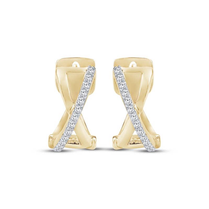 Diamond Mini Crossover Huggie Hoop Earrings 1/15 ct tw 10K Yellow Gold