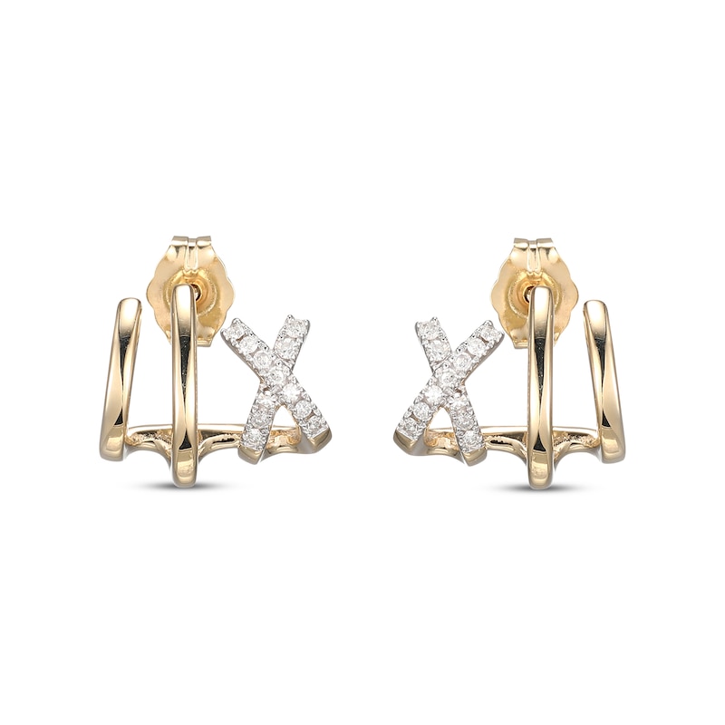 Main Image 2 of Diamond &quot;X&quot; Mini J-Hoop Earrings 1/10 ct tw 10K Yellow Gold