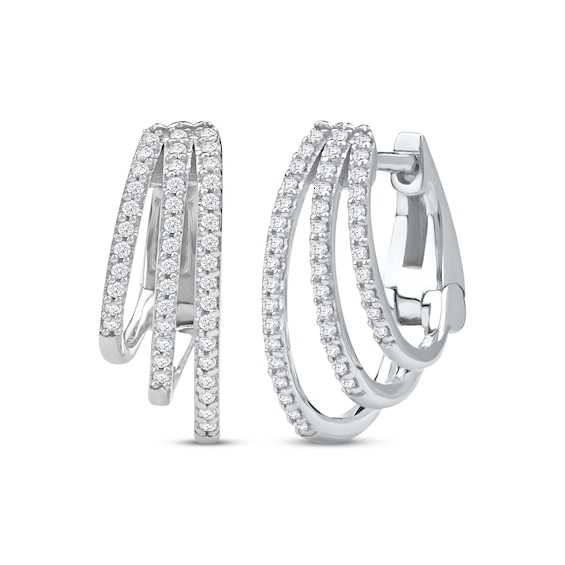 Diamond Three-Row Staggered Huggie Hoop Earrings 1/4 ct tw 10K White Gold