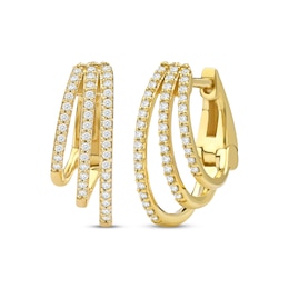 Diamond Three-Row Staggered Huggie Hoop Earrings 1/4 ct tw 10K Yellow Gold