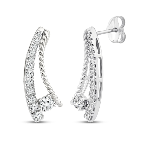 Threads of Love Diamond Curved Bar Earrings 1/2 ct tw 10K White Gold