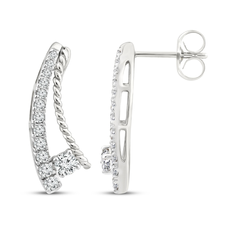 Threads of Love Diamond Curved Bar Earrings 1/2 ct tw 10K White Gold