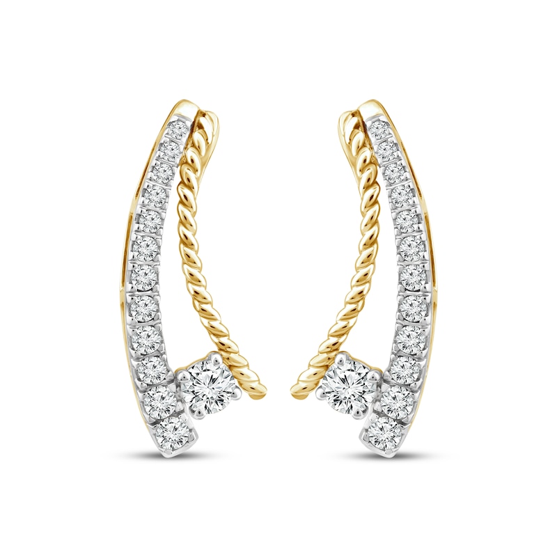 Threads of Love Diamond Curved Bar Earrings 1/2 ct tw 10K Yellow Gold