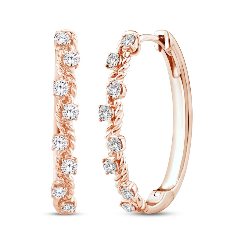 Main Image 1 of Threads of Love Diamond Curvy Hoop Earrings 1/2 ct tw 10K Rose Gold