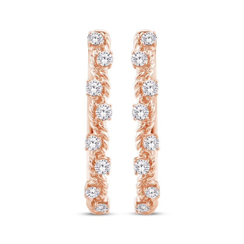 Main Image 2 of Threads of Love Diamond Curvy Hoop Earrings 1/2 ct tw 10K Rose Gold