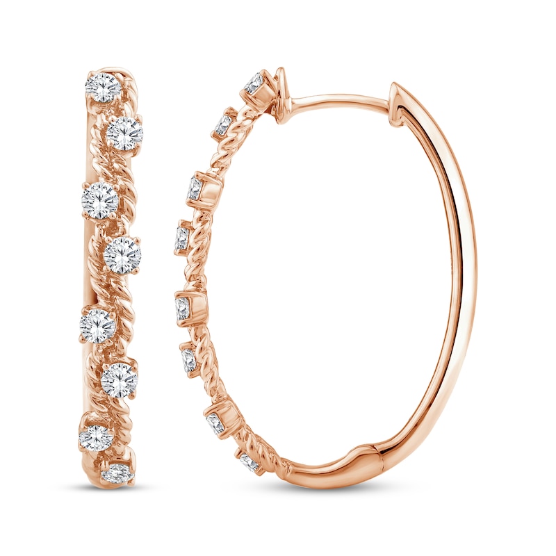 Main Image 3 of Threads of Love Diamond Curvy Hoop Earrings 1/2 ct tw 10K Rose Gold