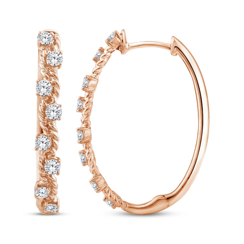 Threads of Love Diamond Curvy Hoop Earrings 1/2 ct tw 10K Rose Gold