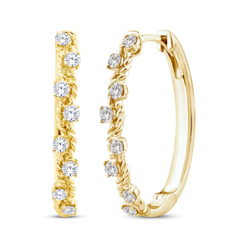 Main Image 1 of Threads of Love Diamond Curvy Hoop Earrings 1/2 ct tw 10K Yellow Gold