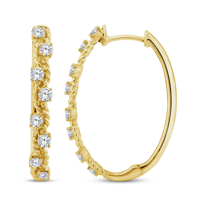 Main Image 3 of Threads of Love Diamond Curvy Hoop Earrings 1/2 ct tw 10K Yellow Gold