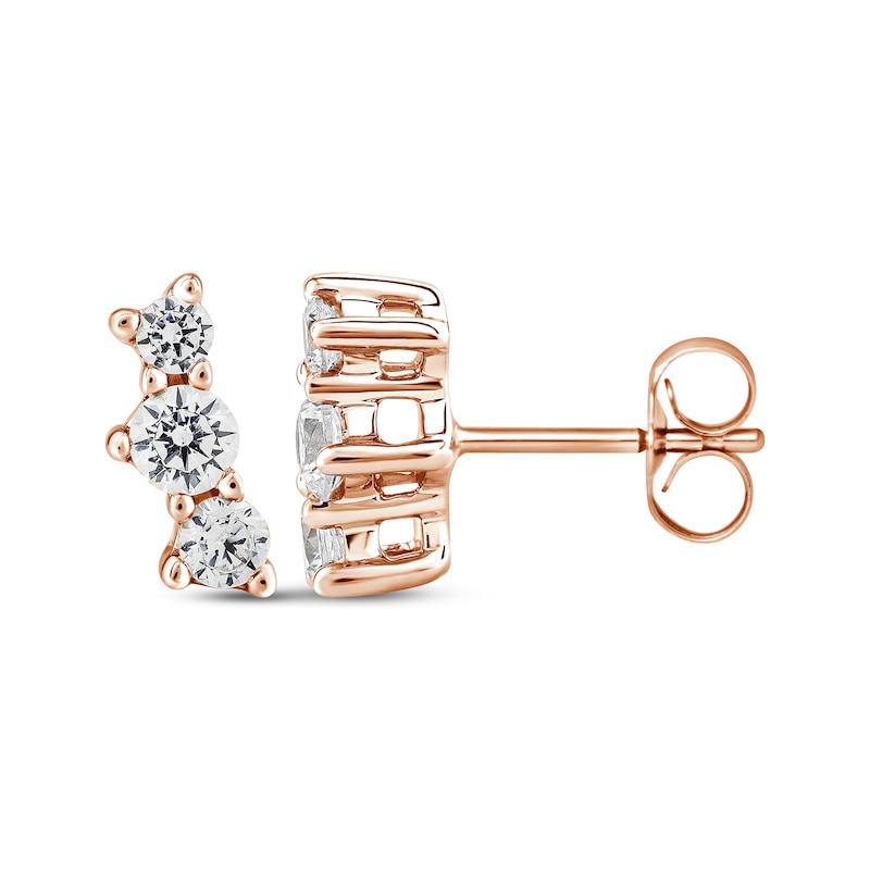 Main Image 3 of Memories Moments Magic Three-Stone Diamond Stud Earring 1/2 ct tw 10K Rose Gold