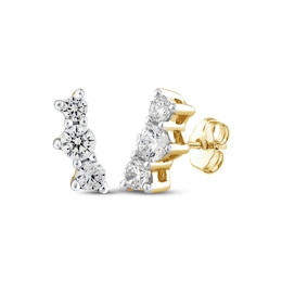 Memories Moments Magic Three-Stone Diamond Stud Earring 1/2 ct tw 10K Yellow Gold