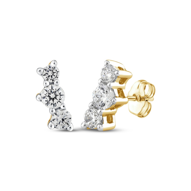 Main Image 1 of Memories Moments Magic Three-Stone Diamond Stud Earring 1/2 ct tw 10K Yellow Gold
