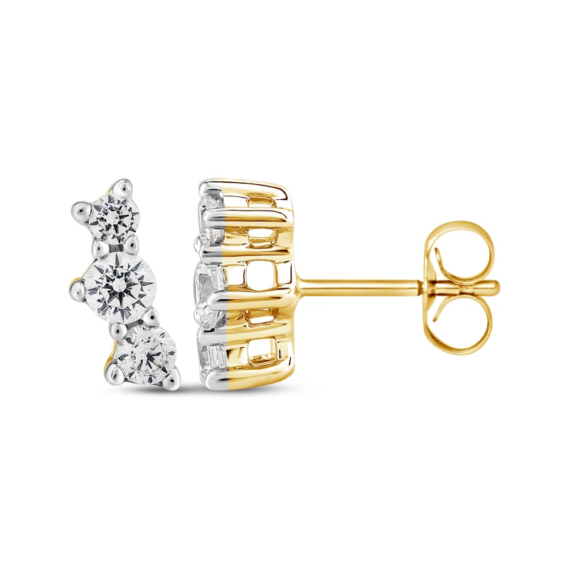 Main Image 3 of Memories Moments Magic Three-Stone Diamond Stud Earring 1/2 ct tw 10K Yellow Gold