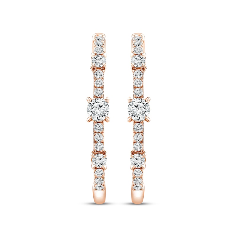 Main Image 2 of Memories, Moments, Magic Diamond Three-Stone Hoop Earrings 1/2 ct tw 10K Rose Gold
