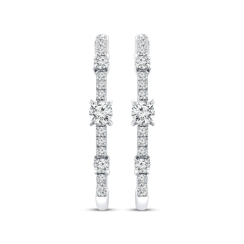 Main Image 2 of Memories, Moments, Magic Diamond Three-Stone Hoop Earrings 1/2 ct tw 10K White Gold
