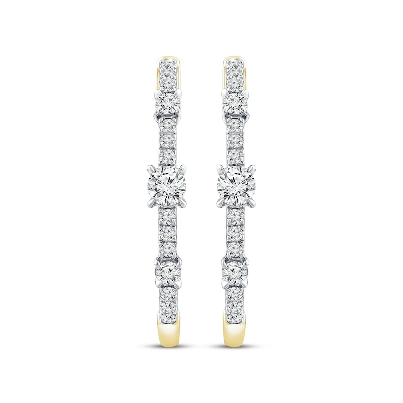 Main Image 2 of Memories, Moments, Magic Diamond Three-Stone Hoop Earrings 1/2 ct tw 10K Yellow Gold