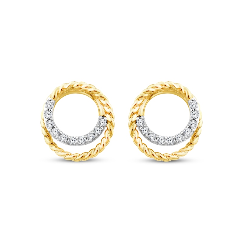 Main Image 2 of Threads of Love Diamond Double Circle Stud Earrings 1/10 ct tw 10K Yellow Gold