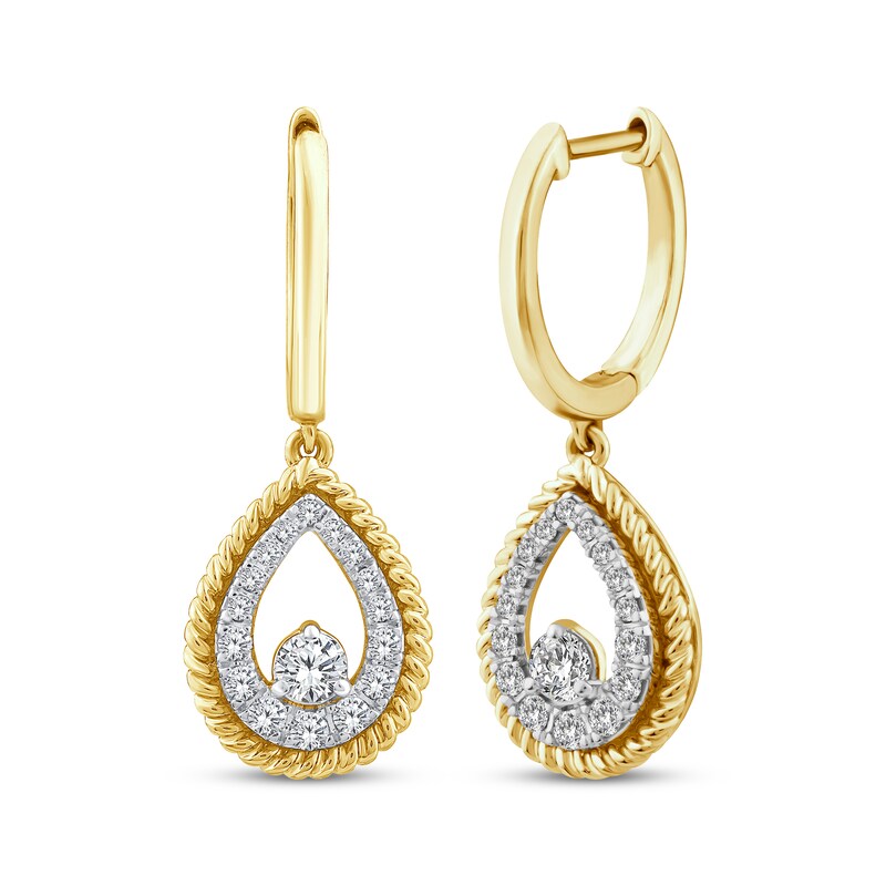 Main Image 1 of Threads of Love Diamond Teardrop Dangle Hoop Earrings 1/2 ct tw 10K Yellow Gold