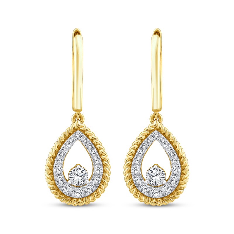 Main Image 2 of Threads of Love Diamond Teardrop Dangle Hoop Earrings 1/2 ct tw 10K Yellow Gold