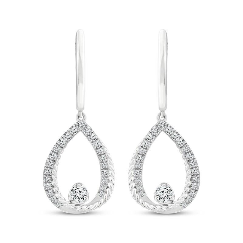 Main Image 2 of Threads of Love Diamond Crossover Teardrop Dangle Hoop Earrings 1/2 ct tw 10K White Gold
