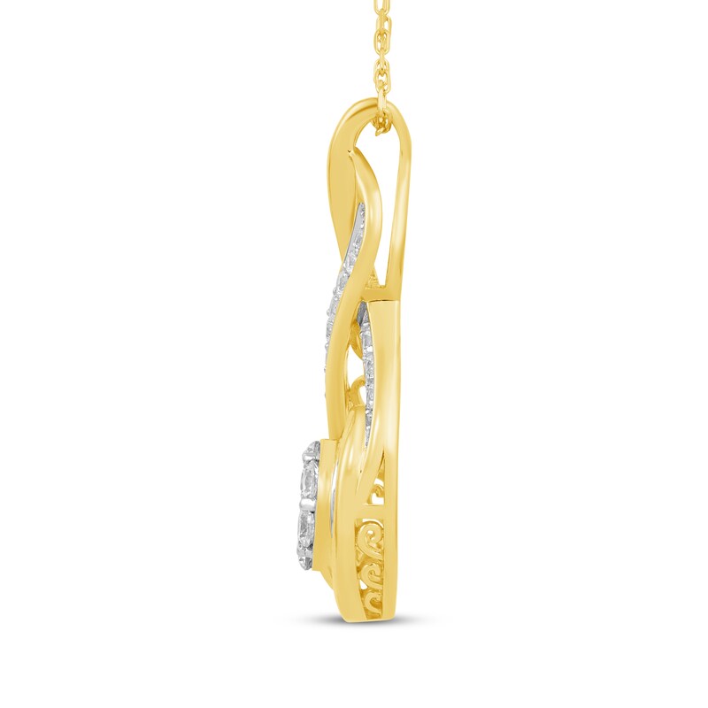 Main Image 2 of Baguette & Round-Cut DIamond Swirl Necklace 1 ct tw 10K Yellow Gold 18&quot;