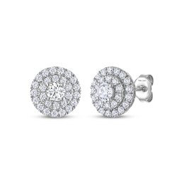 THE LEO Diamond Double Halo Stud Earrings 1 ct tw 14K White Gold