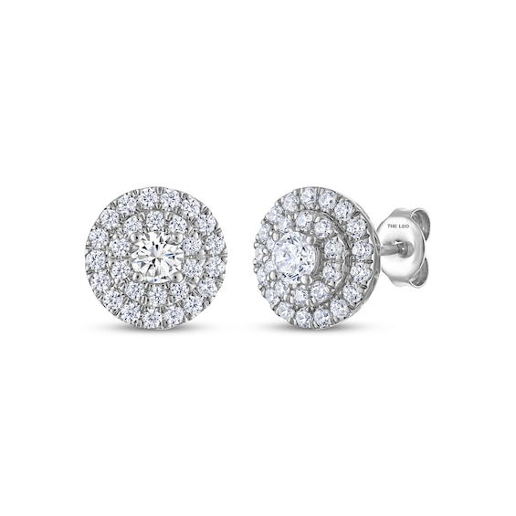 THE LEO Diamond Double Halo Stud Earrings 1 ct tw 14K White Gold