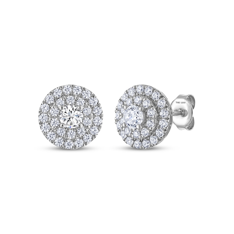 Main Image 1 of THE LEO Diamond Double Halo Stud Earrings 1 ct tw 14K White Gold